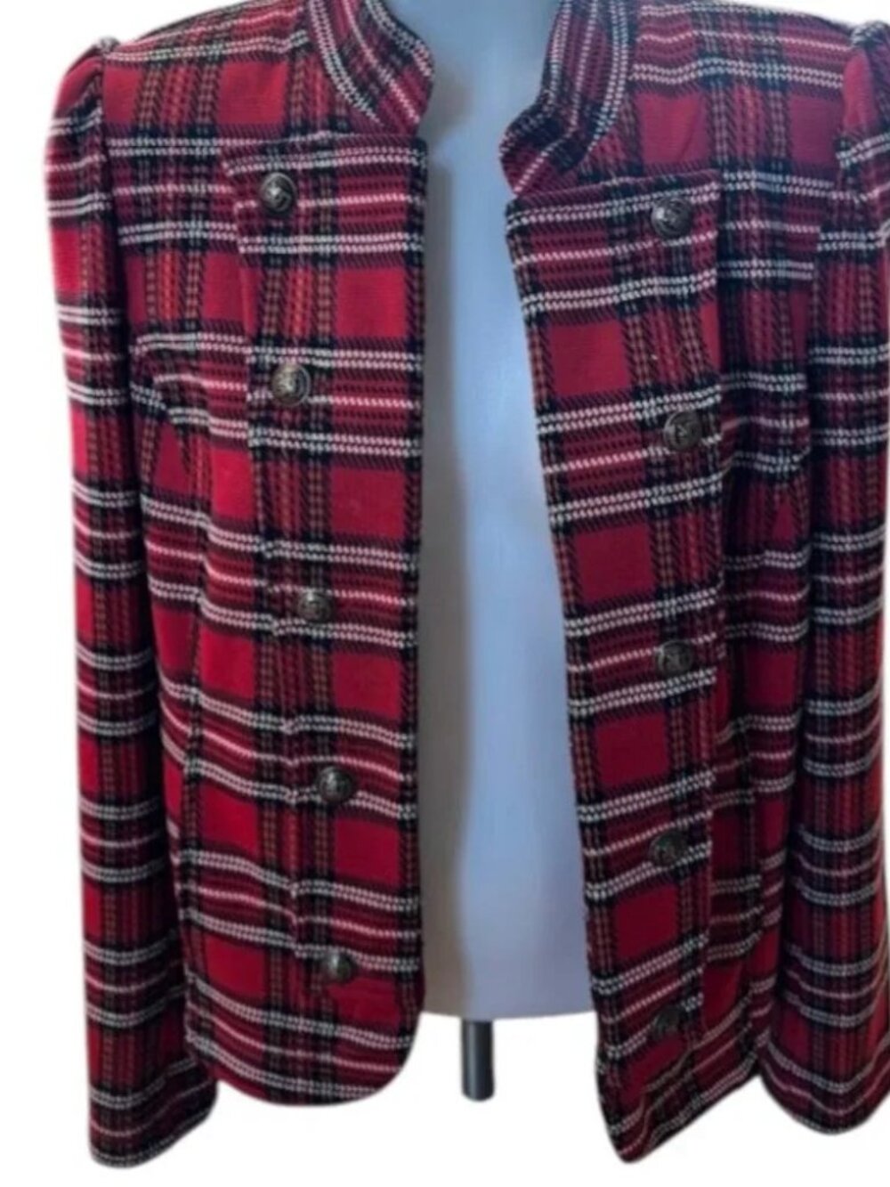 Tommy Hilfiger Red Plaid Military Style Jacket Blazer Size Small | Button Front